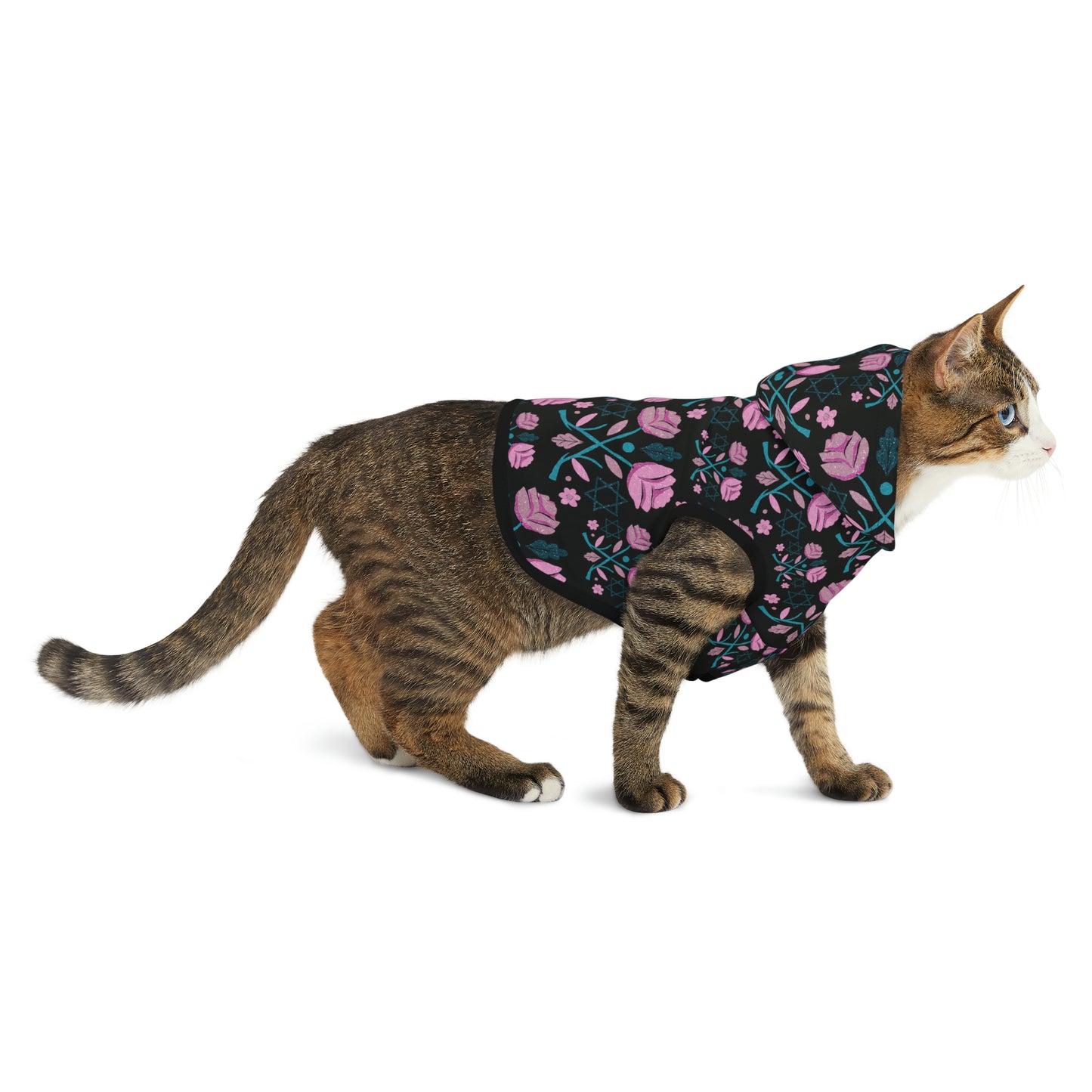 Beth Pink & Blue Pattern on Black Pet Hoodie