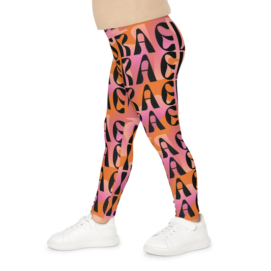 Flow & Squiggle Israel Pink & Coral on Orange Kids Leggings