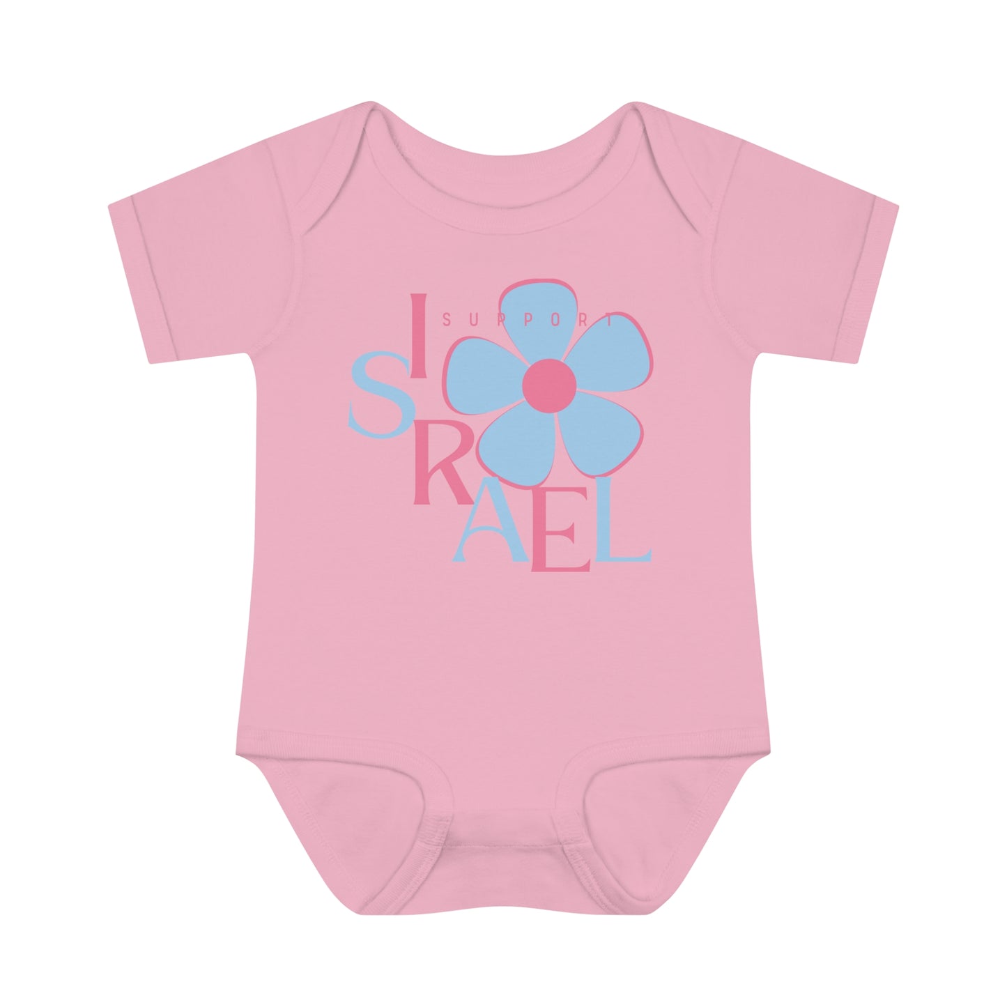 Isa Pink & Blue Support Israel Flower Infant Baby Rib Bodysuit