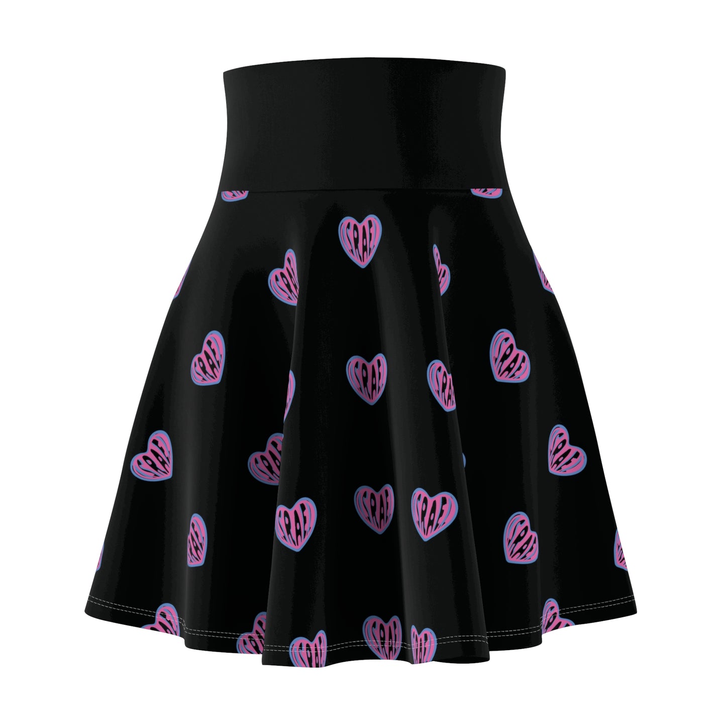 Ilana Pink & Blue Israel Heart on Black Women's Skater Skirt