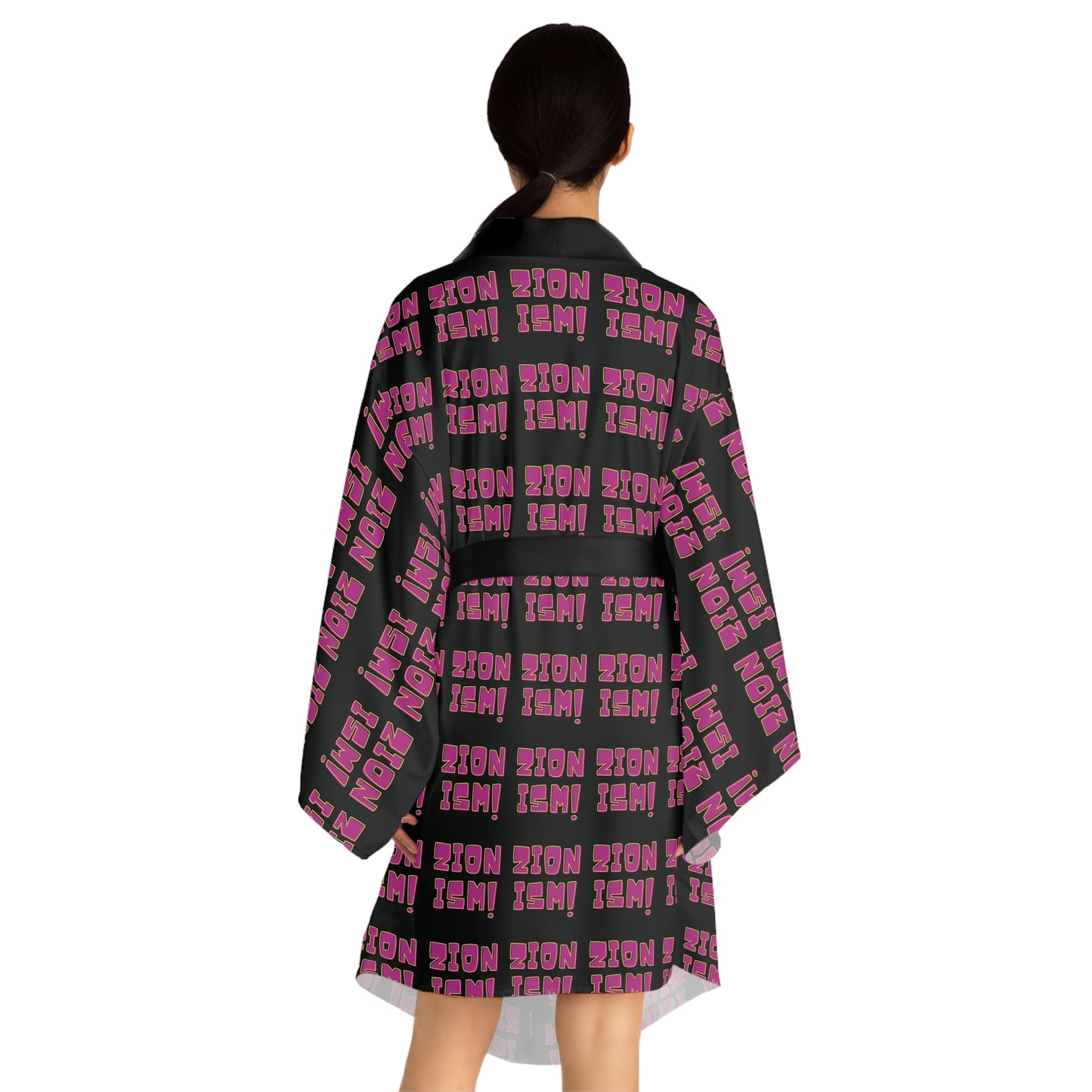 ZION Pink on Black Long Sleeve Kimono Robe