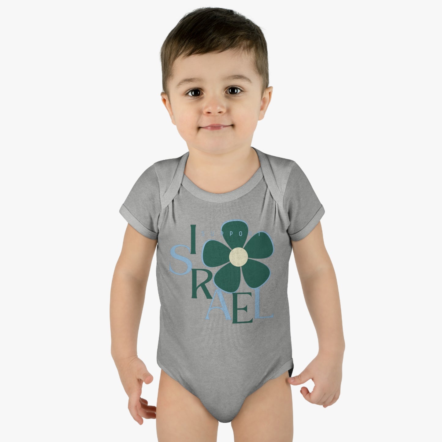 Isa Emerald & Blue Support Israel Flower Infant Baby Rib Bodysuit