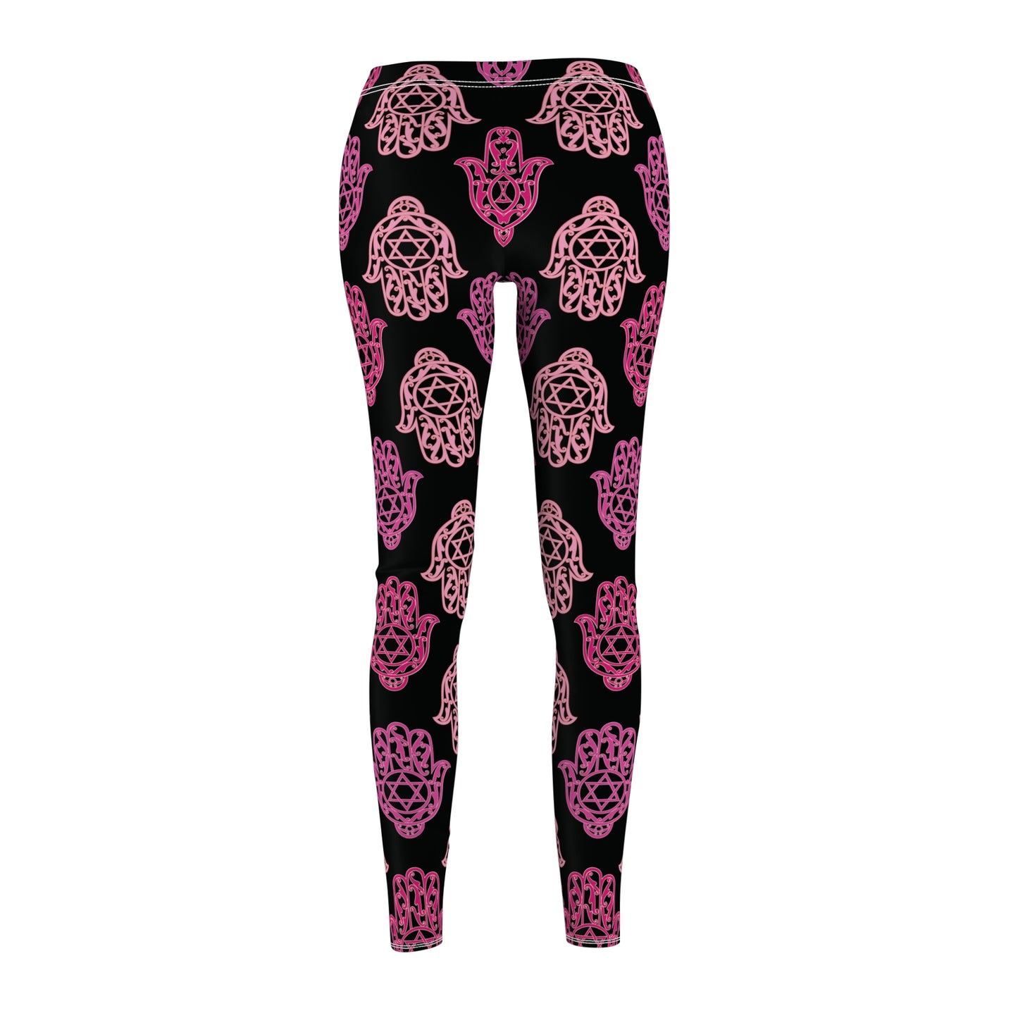 Hadar Pinks Hamsa Pattern on Black Women's Cut & Sew Casual Leggings