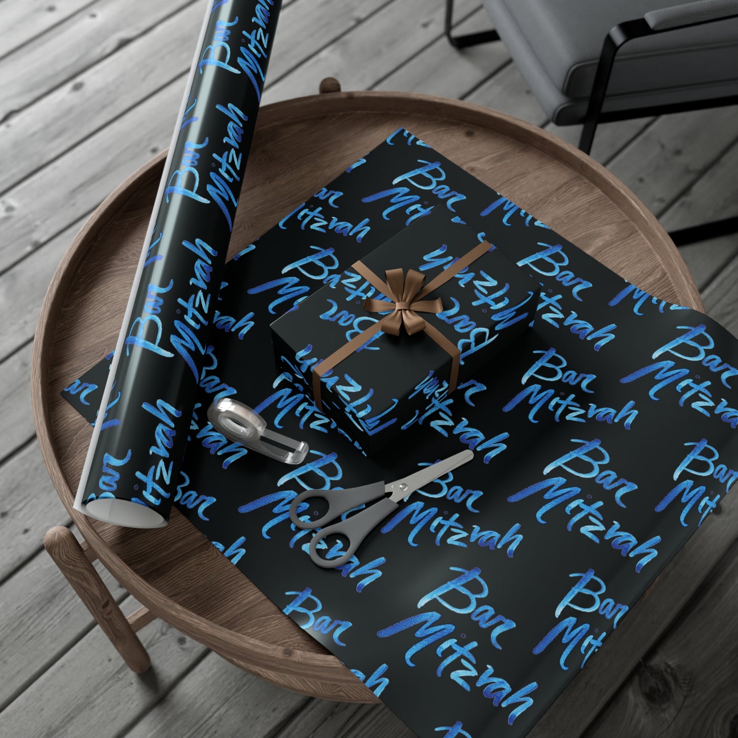 Ben Bright Blue Bar Mitzvah on Black Gift Wrap Papers