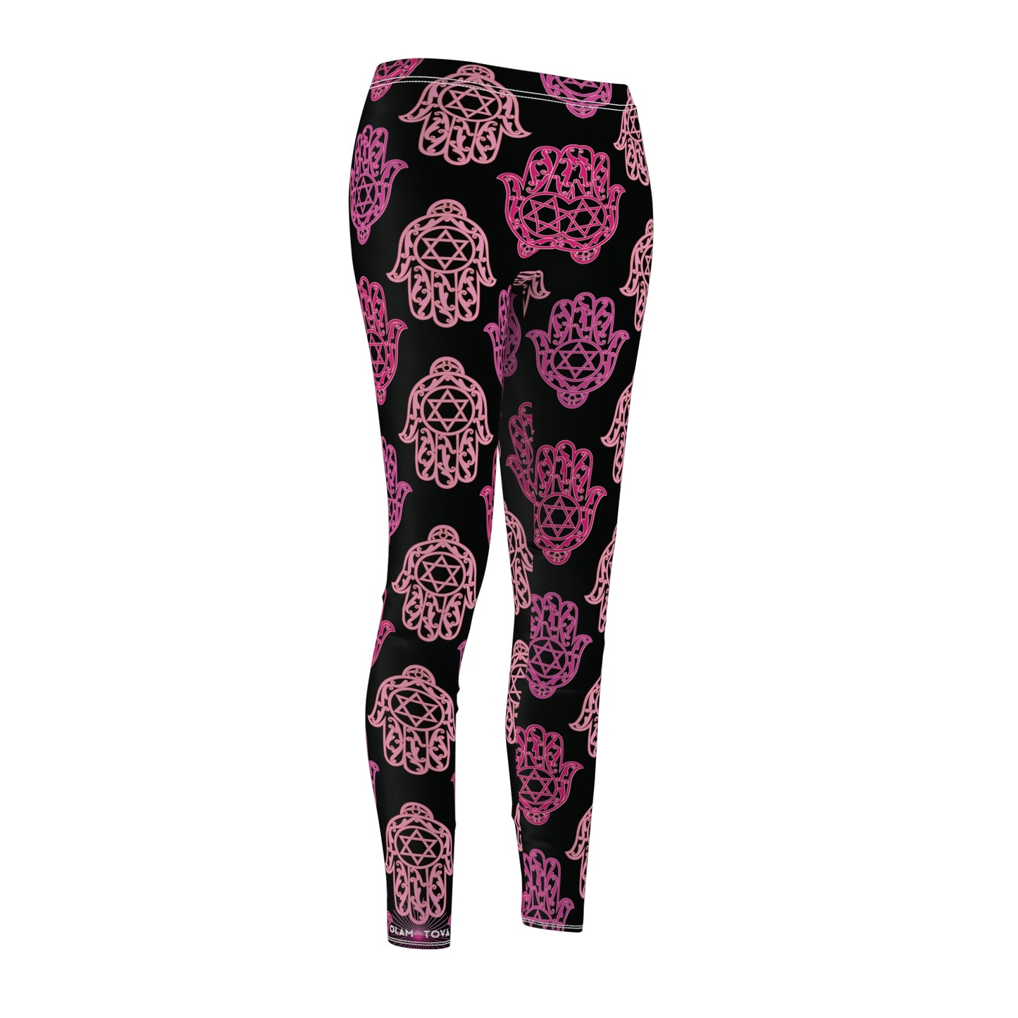 Hadar Pinks Hamsa Pattern on Black Women's Cut & Sew Casual Leggings