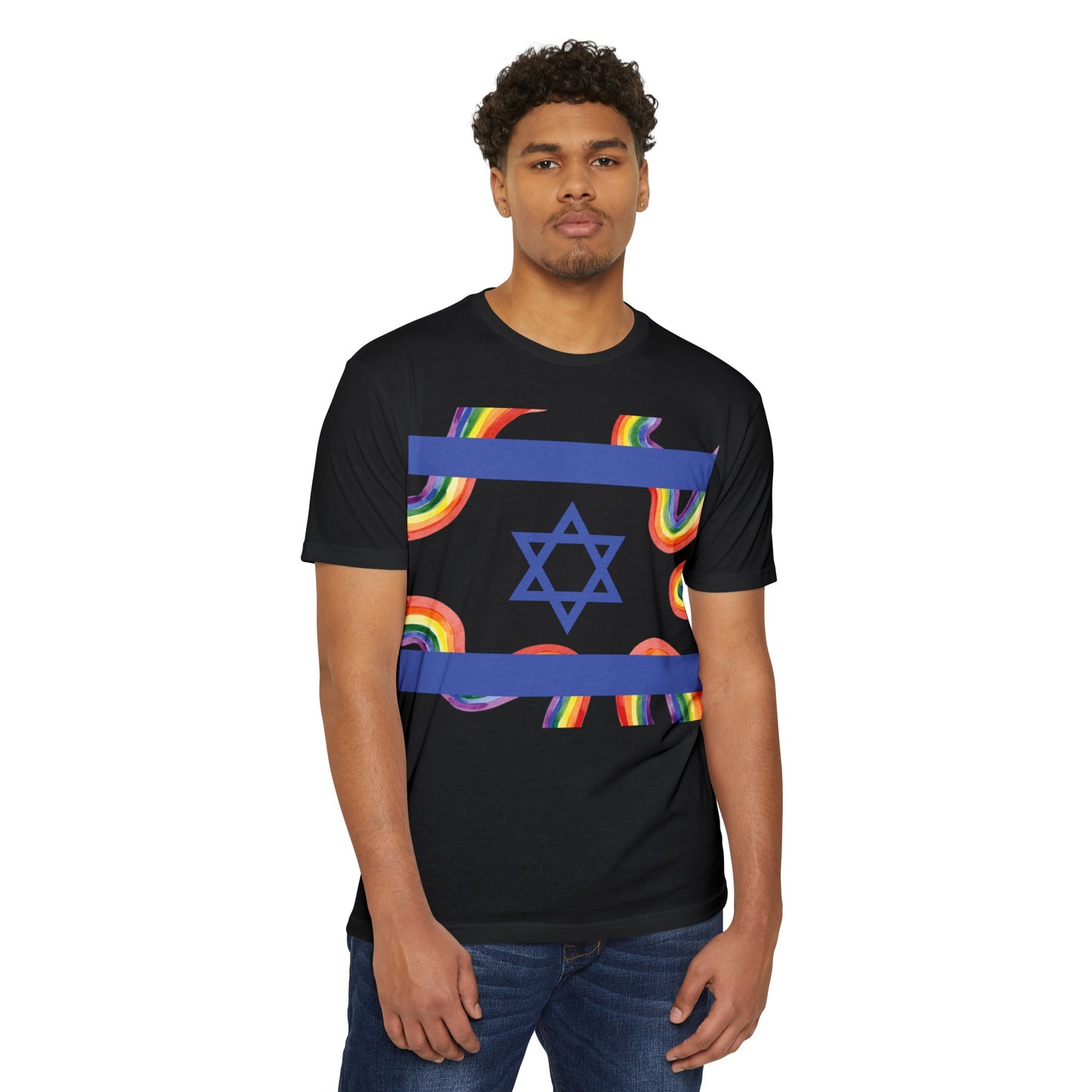 Rainbow Pride Squiggle Israel Flag CVC Jersey T-shirt