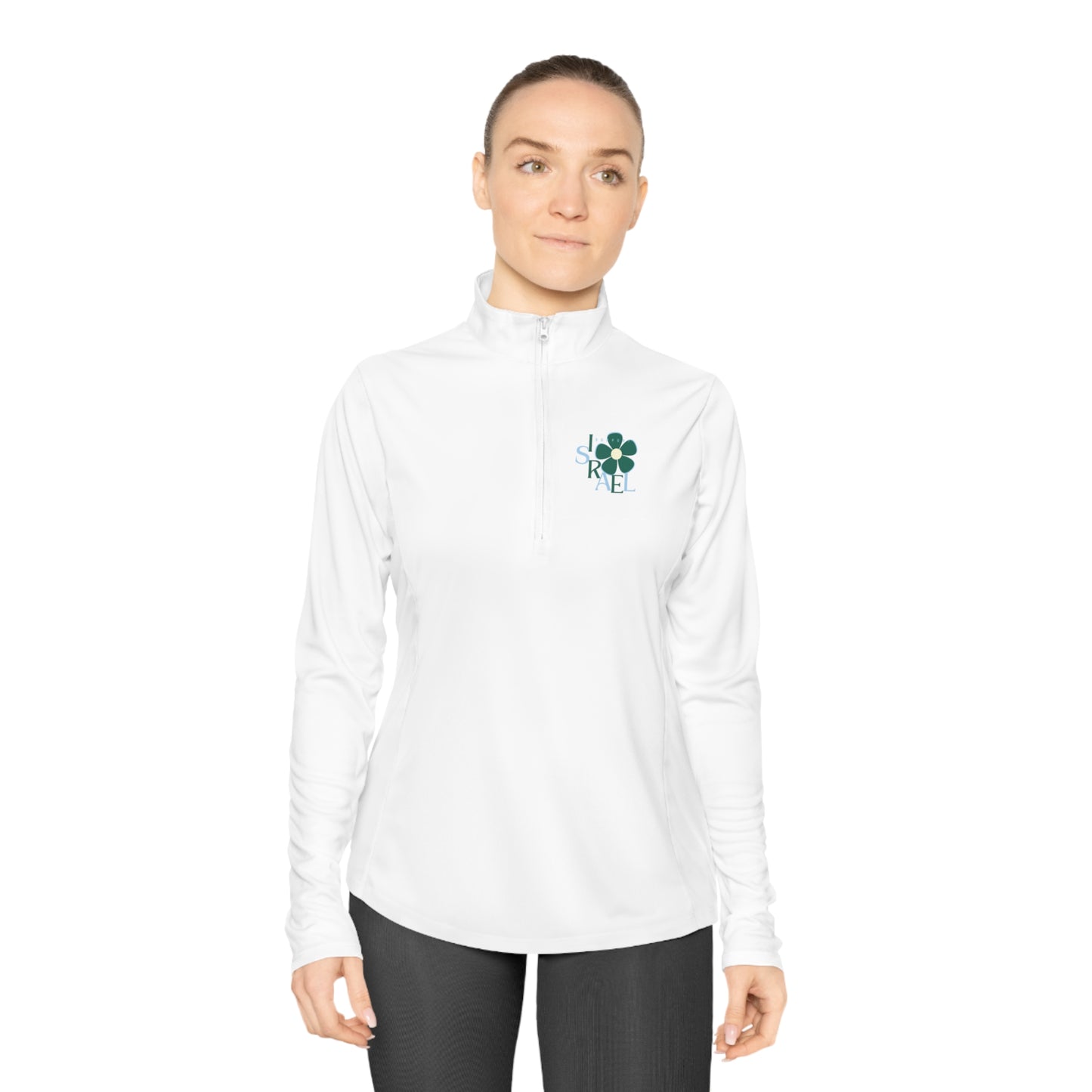 Isa Emerald & Blue Support Israel Flower Ladies Quarter-Zip Pullover