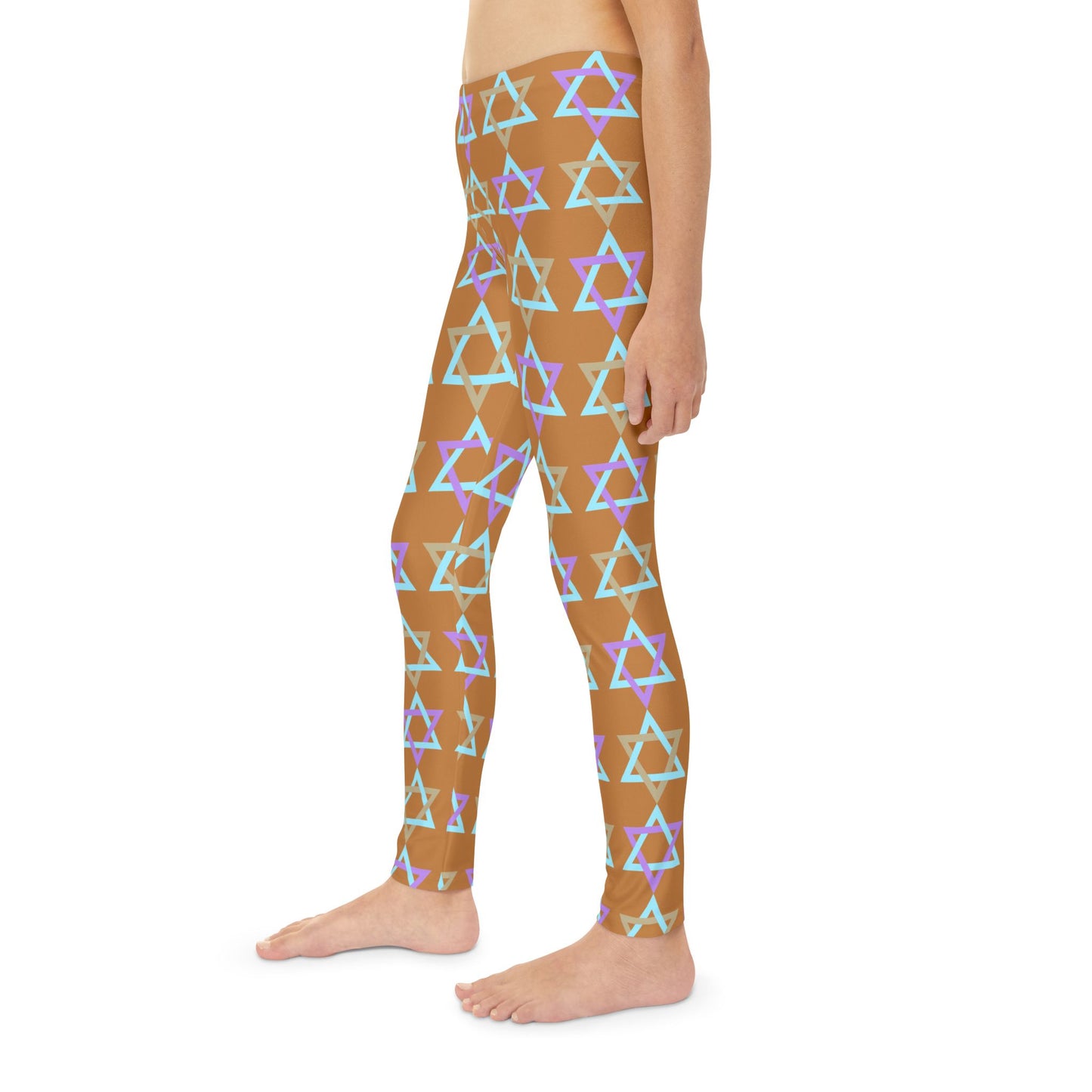 David Beige, Purple, & Blue Magan David Pattern Youth Full-Length Leggings