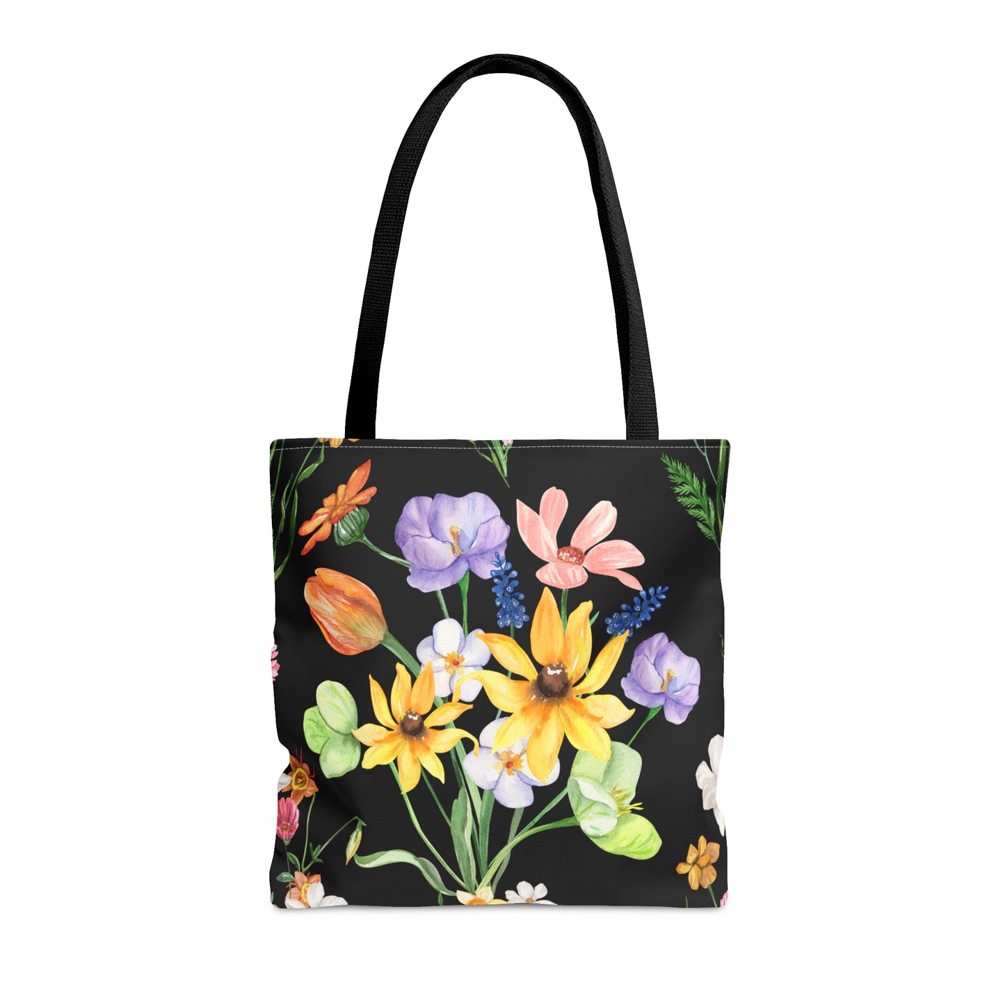 Yvonne Floral Pattern on Black Tote Bag