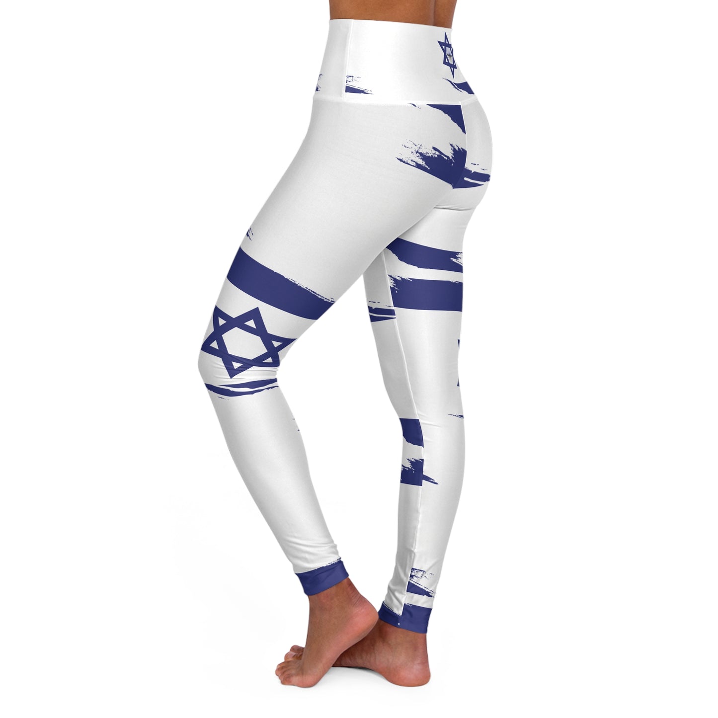 Ilay Larger Israel Flag Pattern on White A High Waisted Yoga Leggings