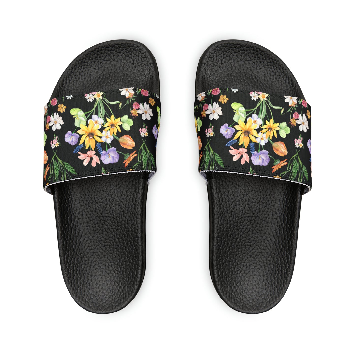 Yvonne Floral Pattern on Black Women's PU Slide Sandals