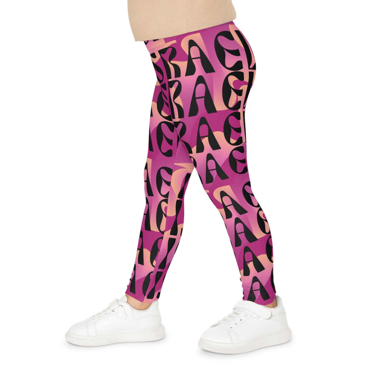 Flow & Squiggle Israel Pink & Coral on Hot Pink Kids Leggings