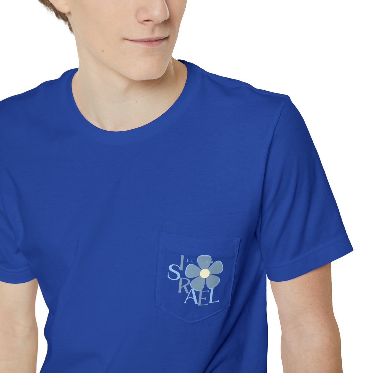 Isa Blue & Grey Support Israel Flower Unisex Pocket T-shirt