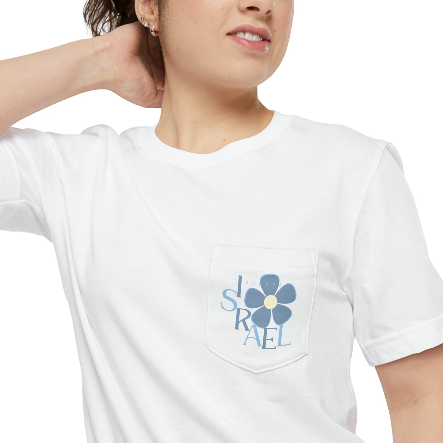 Isa Blue & Grey Support Israel Flower Unisex Pocket T-shirt