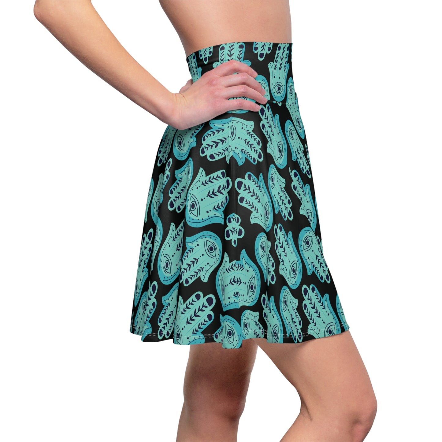 Hannah Bright Turquoise Hamsa Pattern Women's Skater Skirt