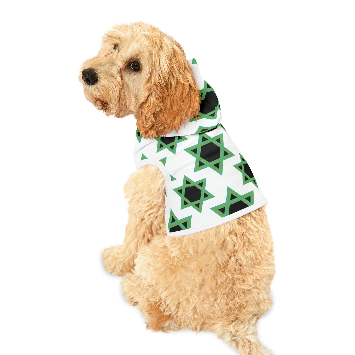 Magan Green David Pattern on White Pet Hoodie