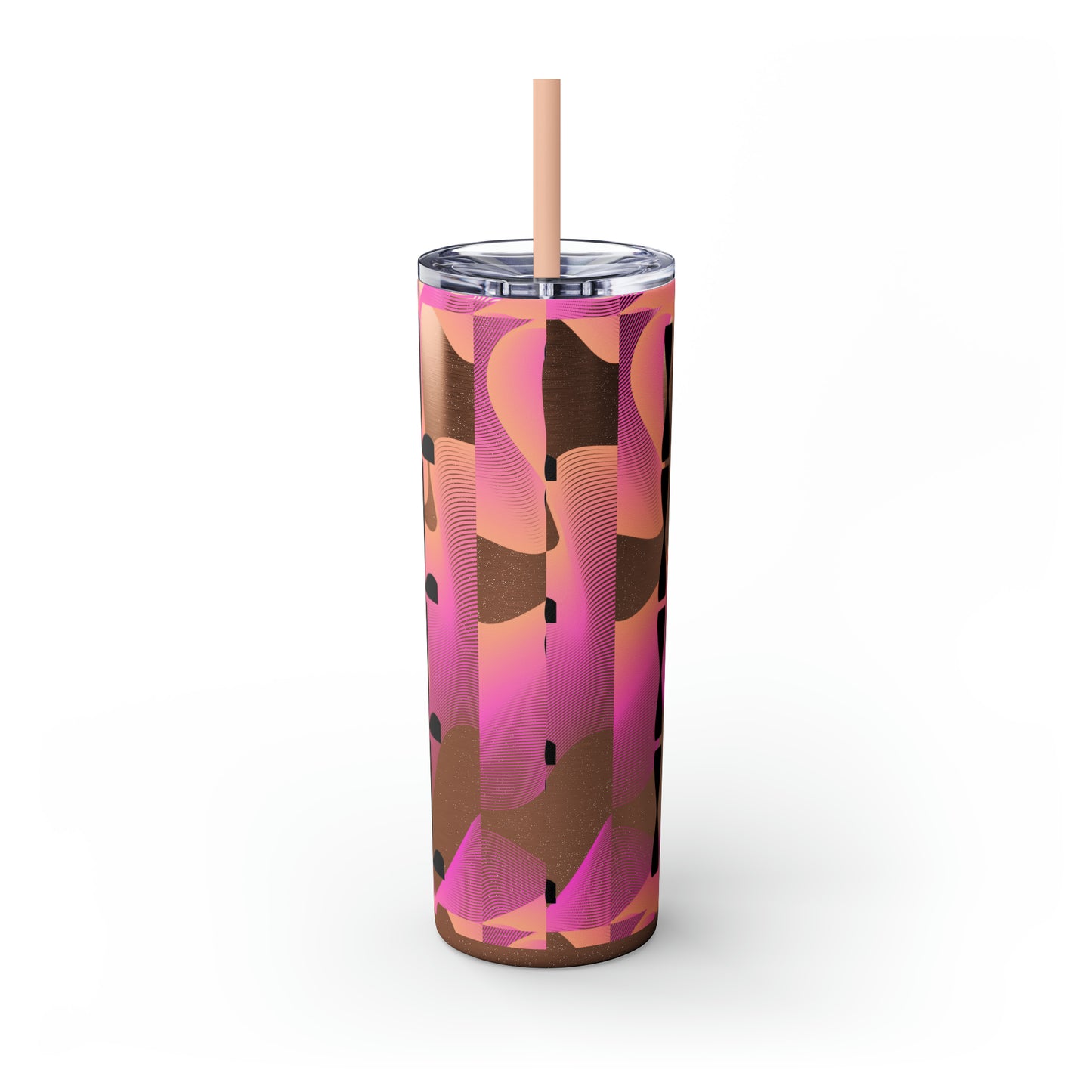 Flow & Squiggle Israel Pink & Coral Skinny Tumbler with Straw, 20oz