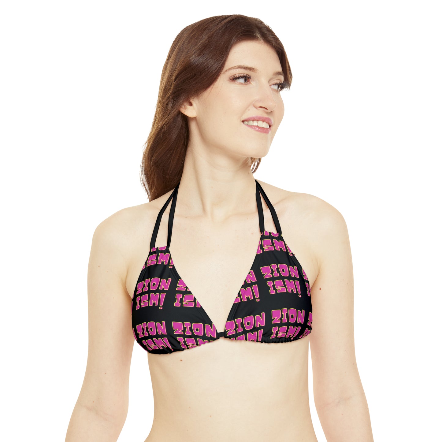 ZION Pink on Black Strappy Bikini Set