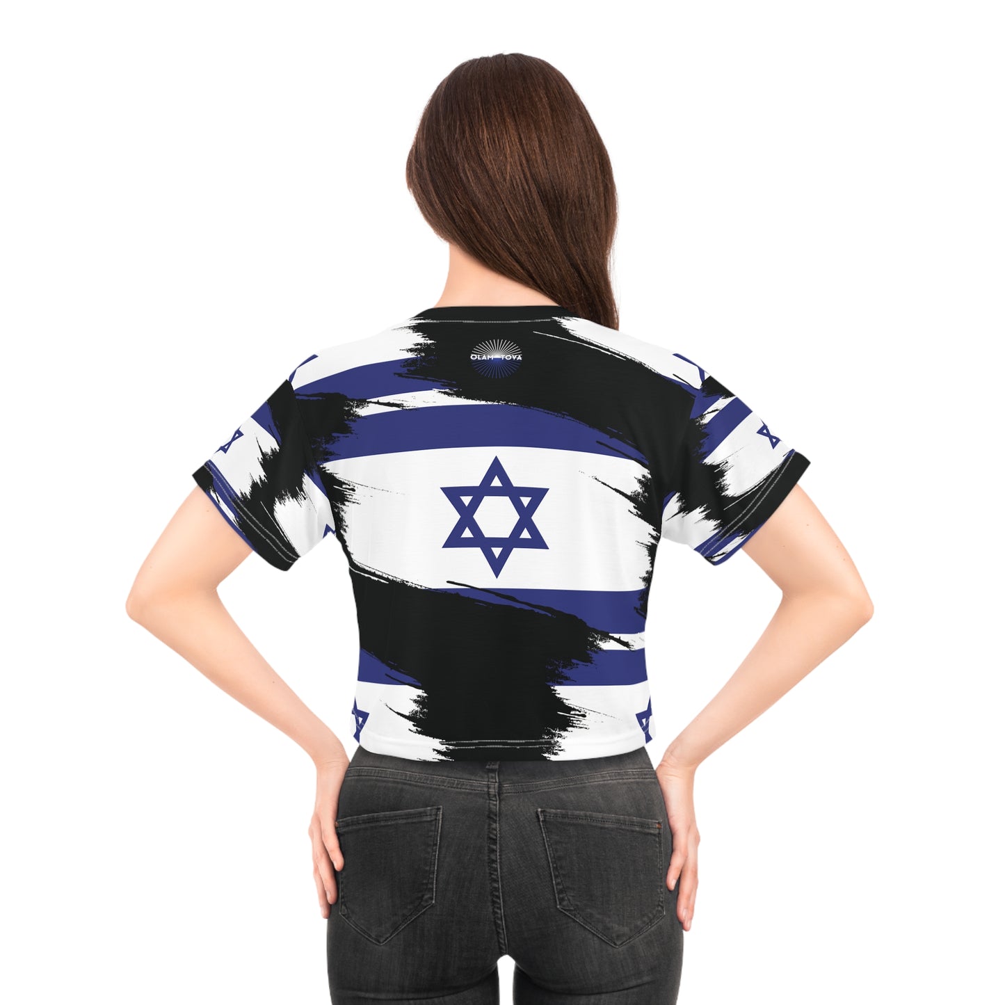 Ilay Larger Israel Flag Pattern on Black Crop Tee