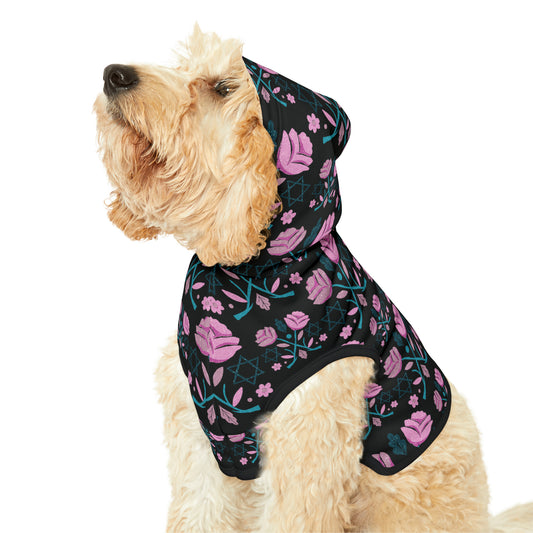 Beth Pink & Blue Pattern on Black Pet Hoodie