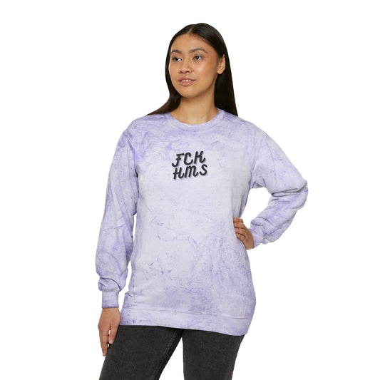 FCK HMS Script Black & Blue Unisex Color Blast Crewneck Sweatshirt