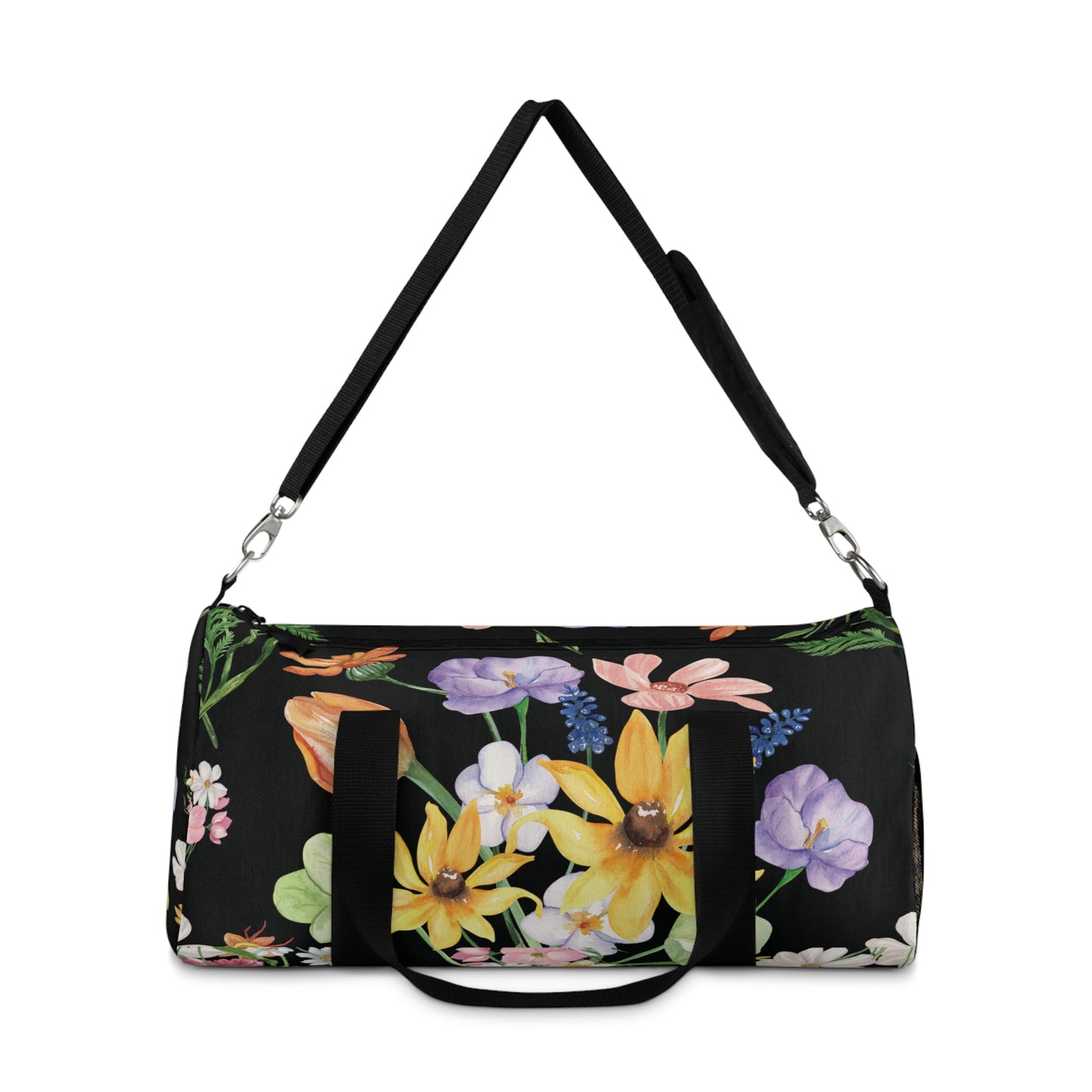 Yvonne Floral Pattern on Black Duffel Bag