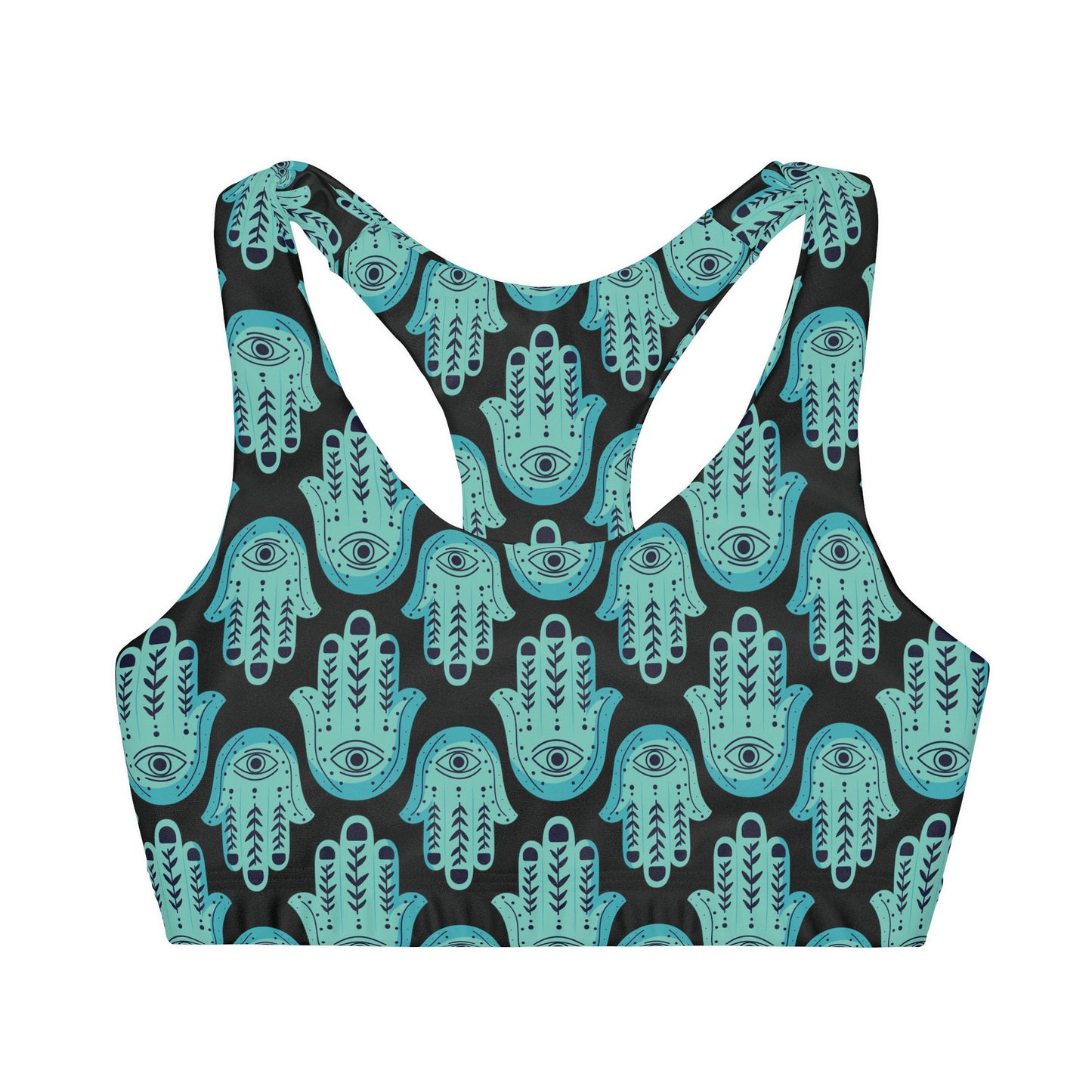 Hannah Bright Turquoise Hamsa Pattern Girls' Double Lined Seamless Sports Bra