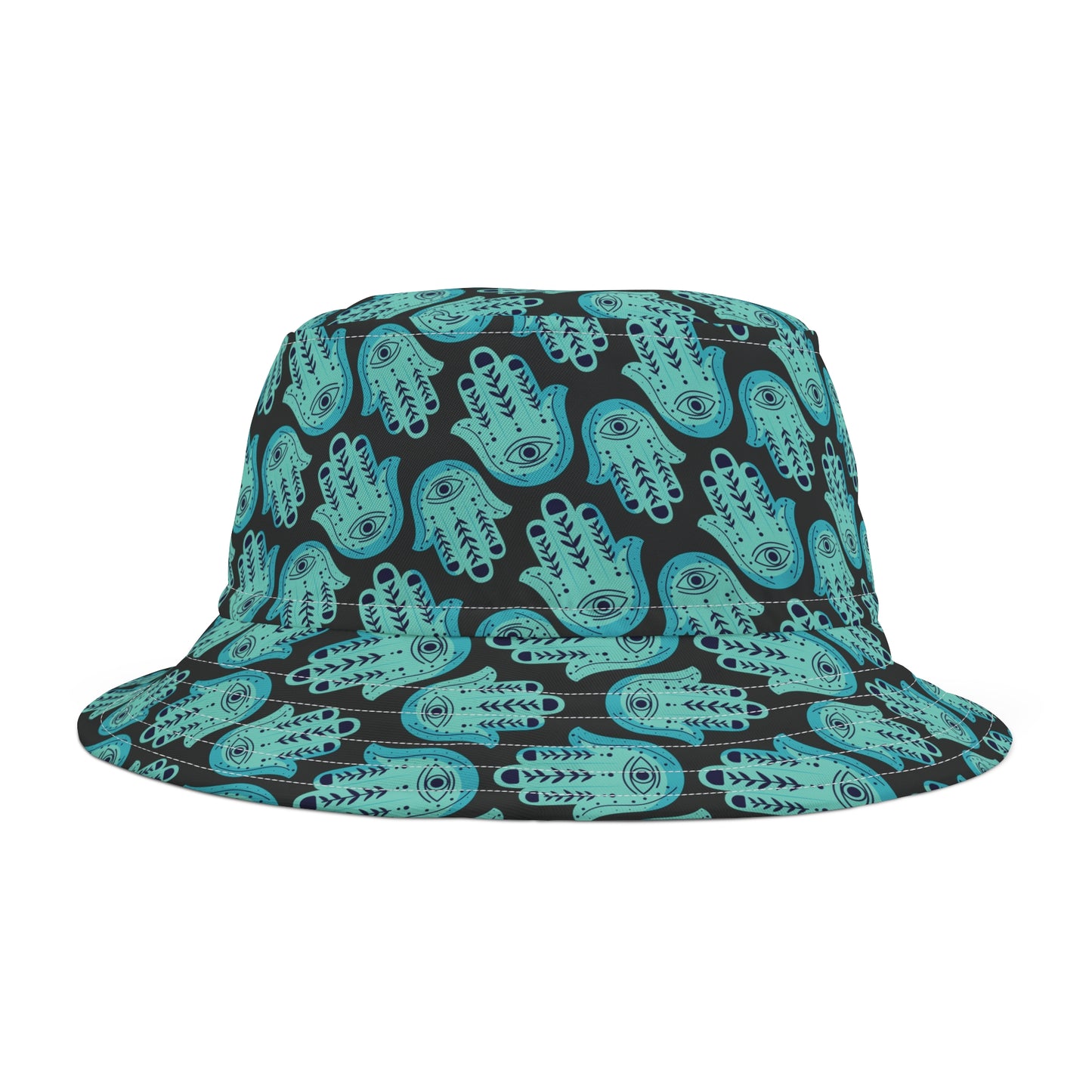 Hannah Bright Turquoise Hamsa Pattern Bucket Hat