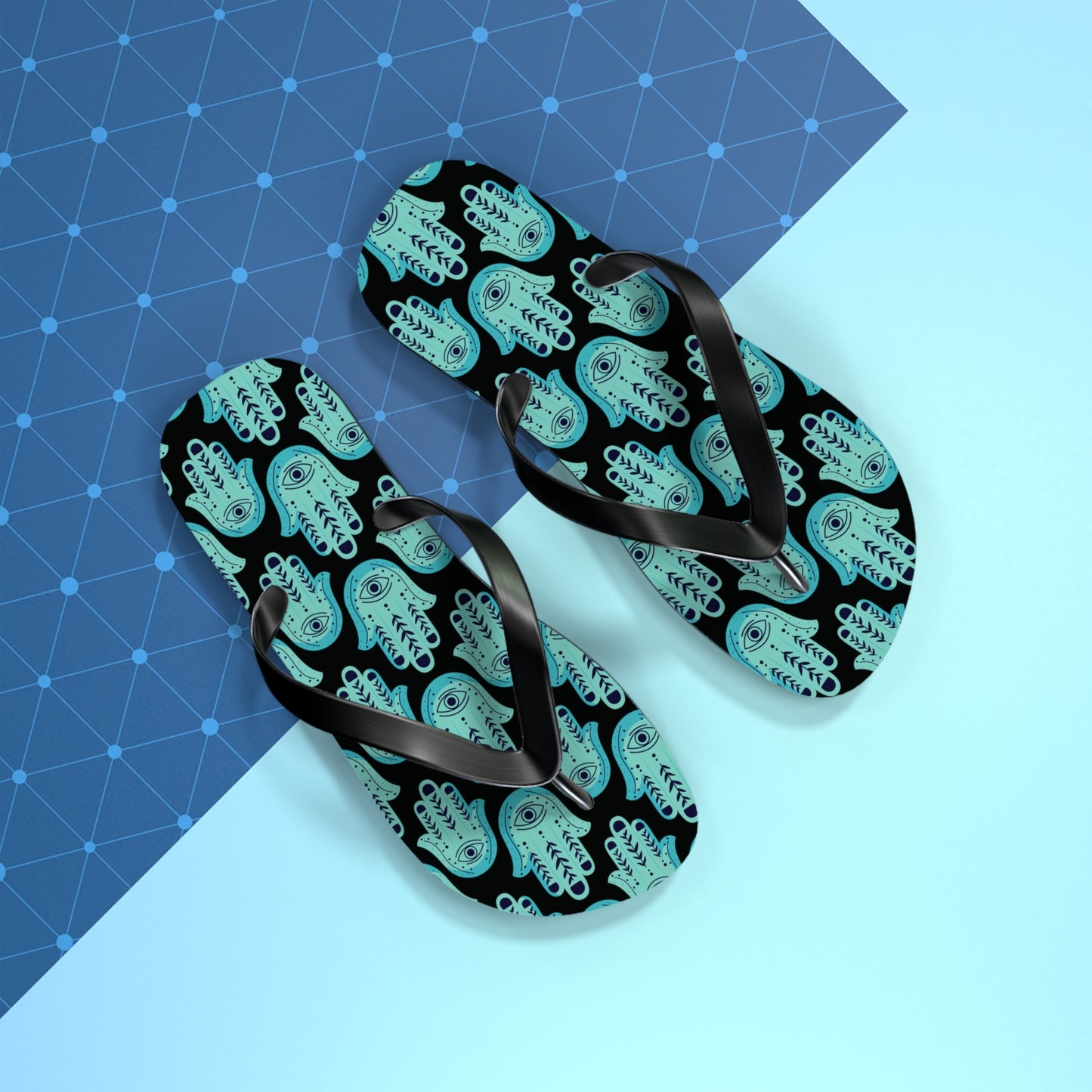 Hannah Bright Turquoise Hamsa Pattern Flip Flops