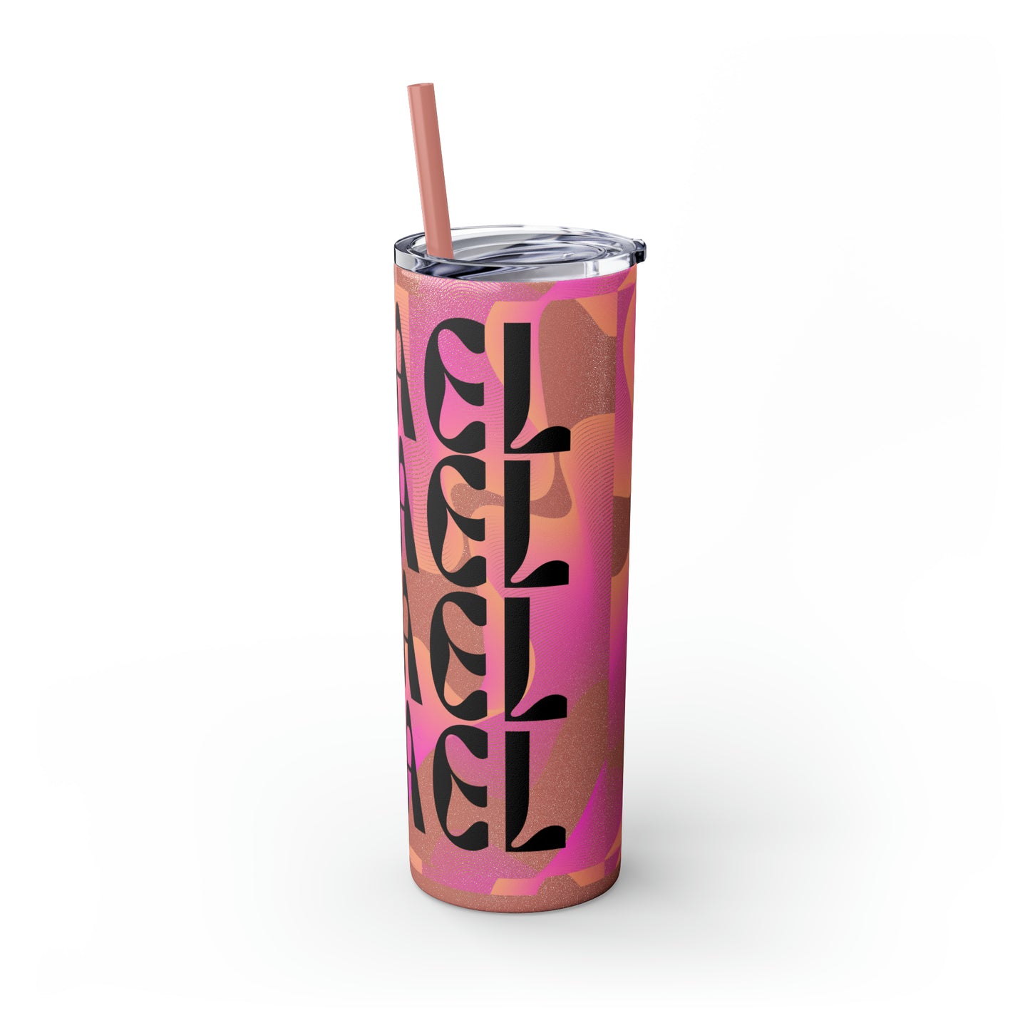 Flow & Squiggle Israel Pink & Coral Skinny Tumbler with Straw, 20oz