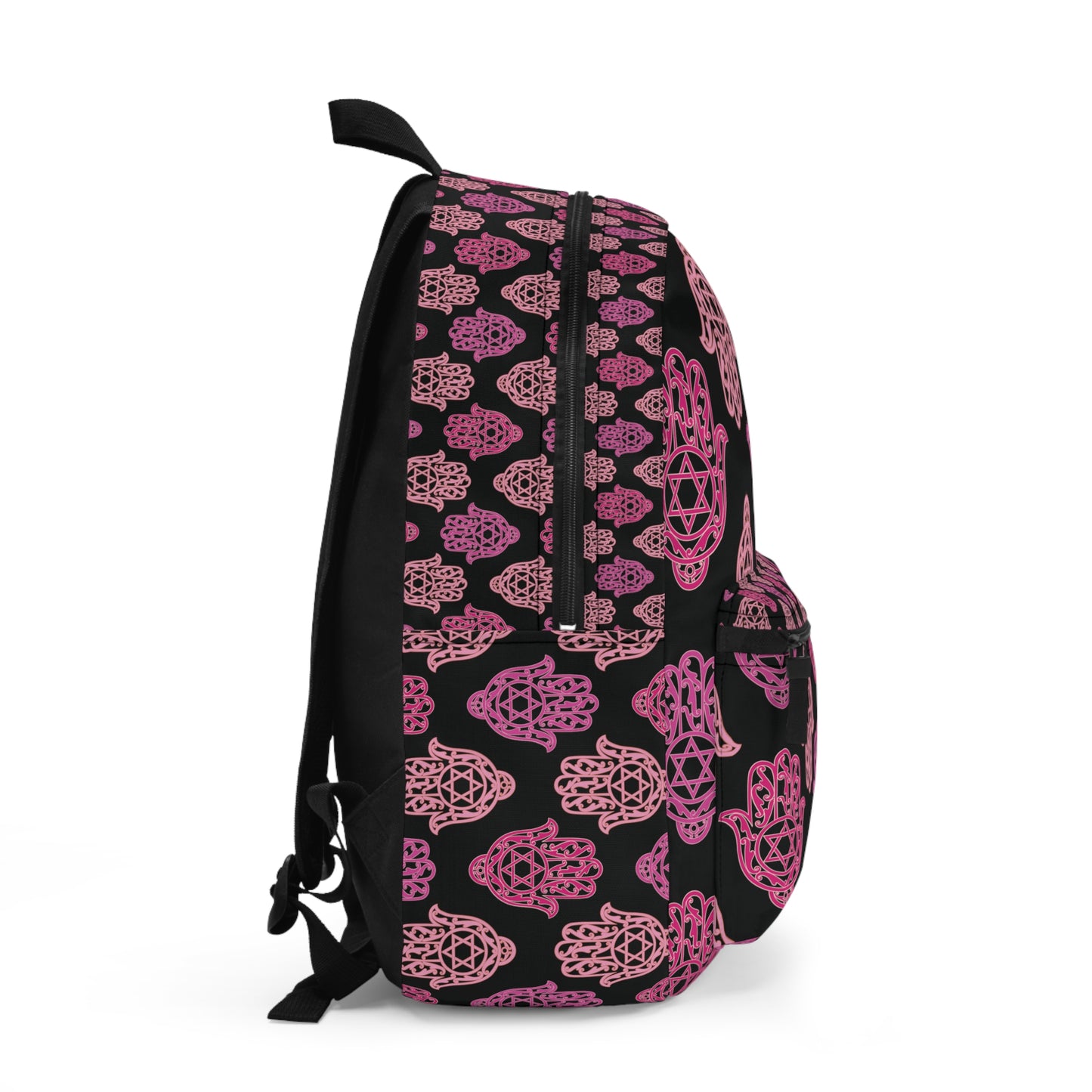 Hadar Pinks Hamsa Pattern on Black Backpack