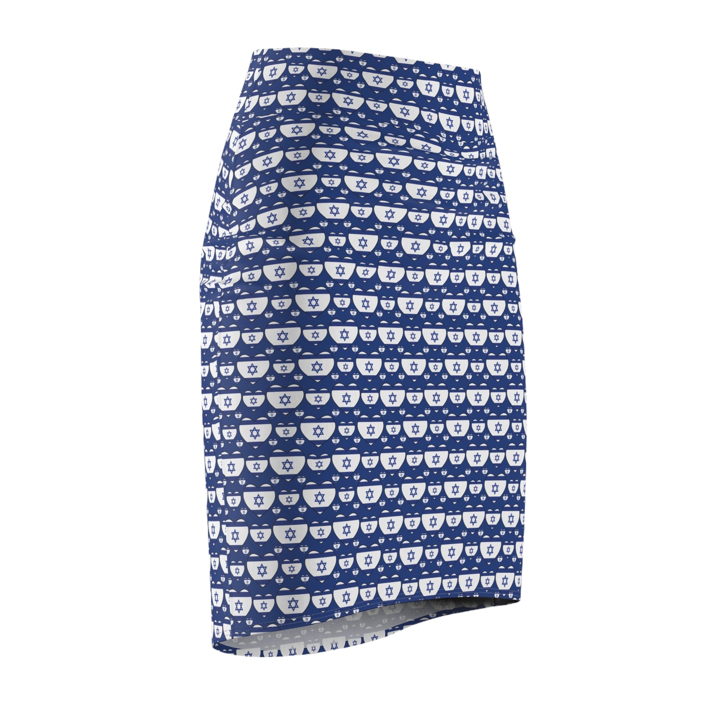 Israel Triple Heart Flag Pattern on Blue Women's Pencil Skirt