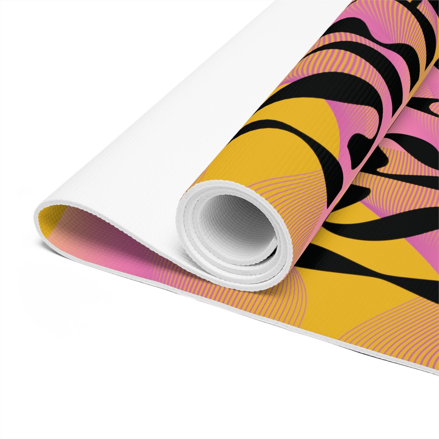 Flow & Squiggle Israel Pink & Coral on Yellow Foam Yoga Mat