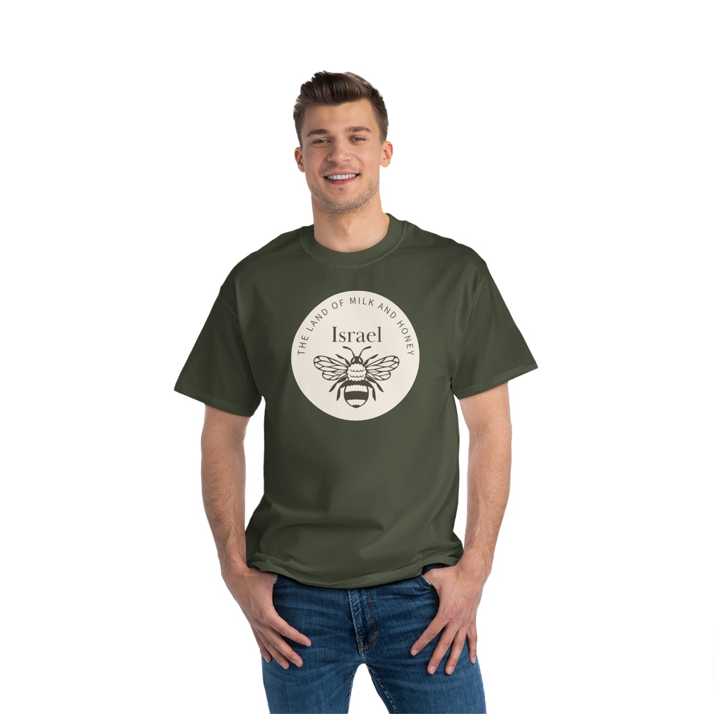 Land of Milk And Honey Solid Israel Beige Badge Beefy-T® Short-Sleeve T-Shirt