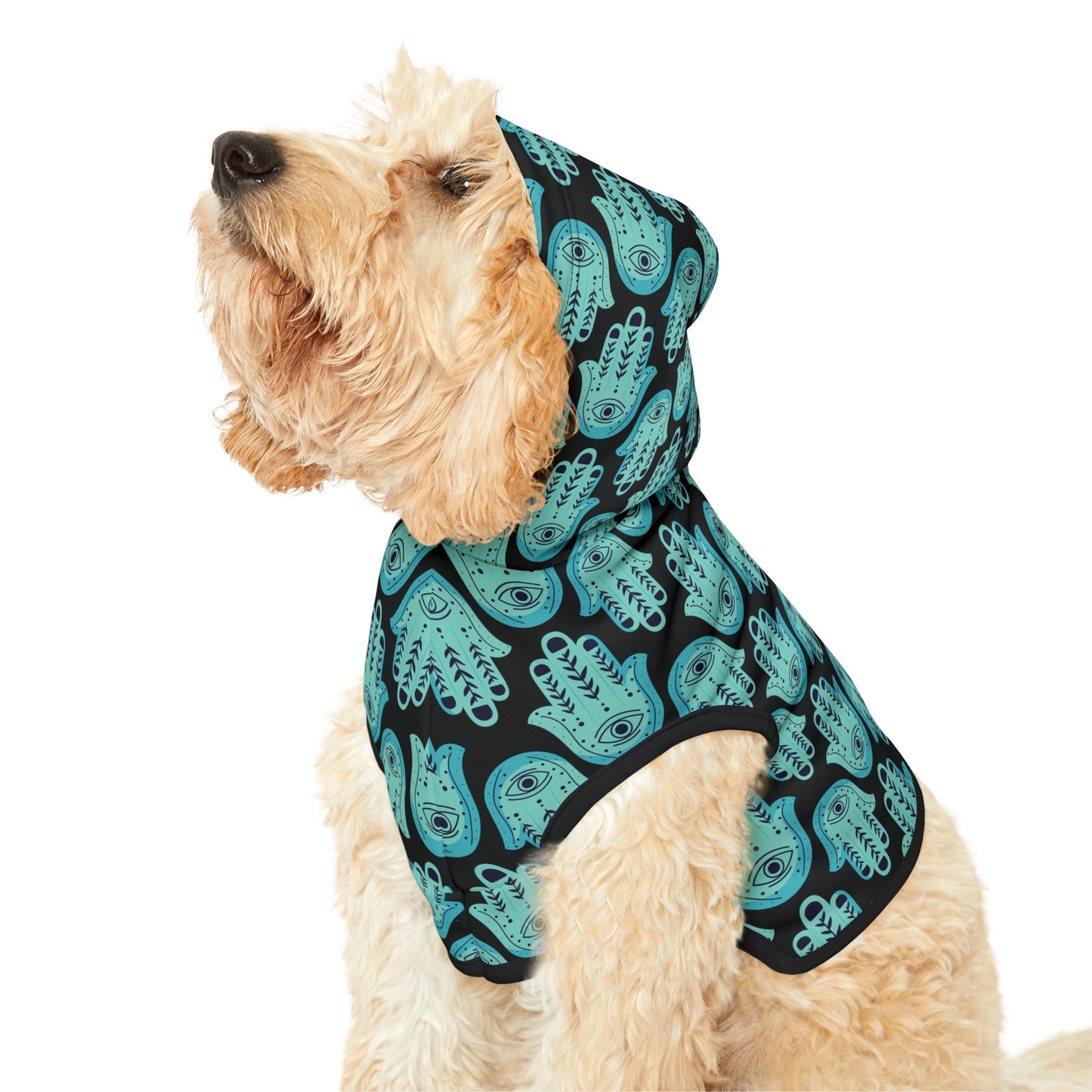 Hannah Bright Turquoise Hamsa Pattern Pet Hoodie