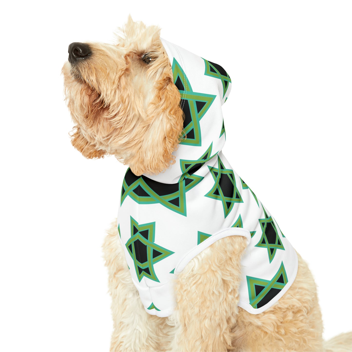 Magan Green David Pattern on White Pet Hoodie