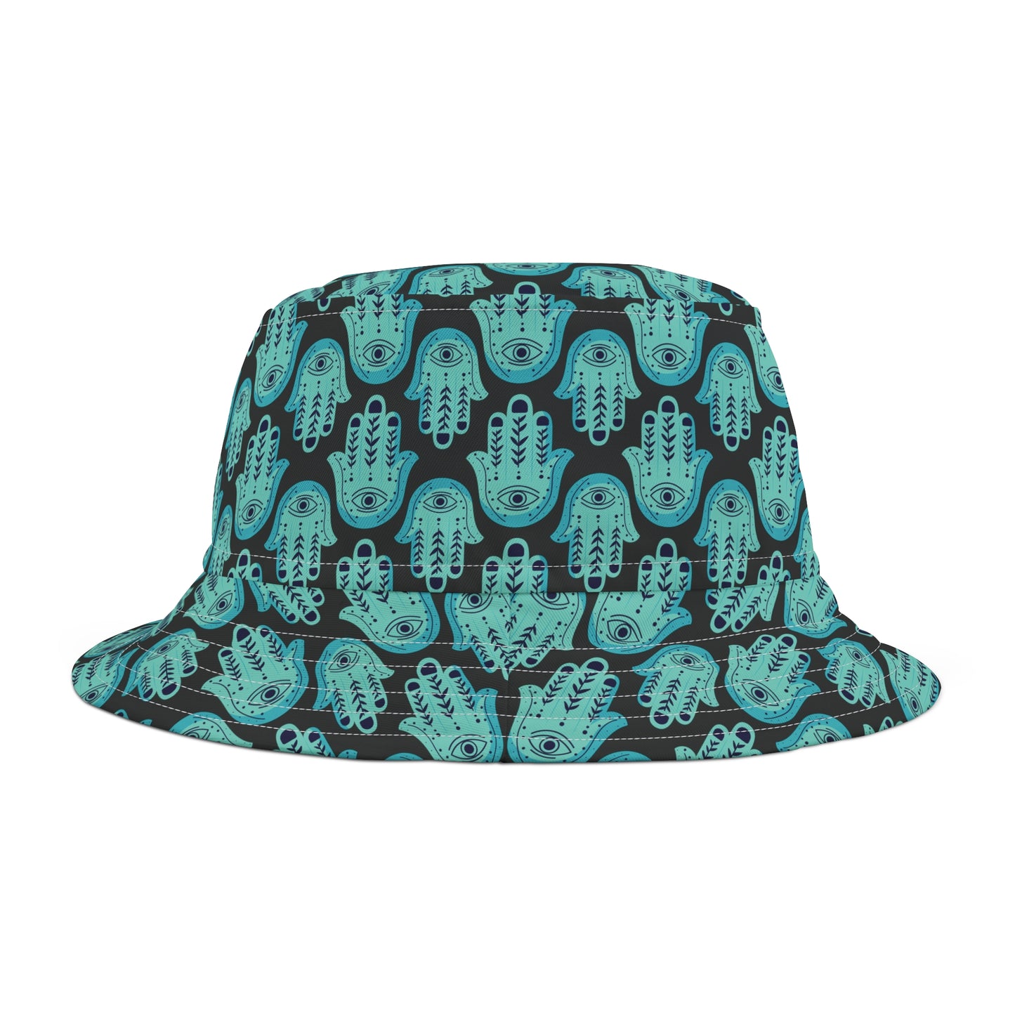 Hannah Bright Turquoise Hamsa Pattern Bucket Hat