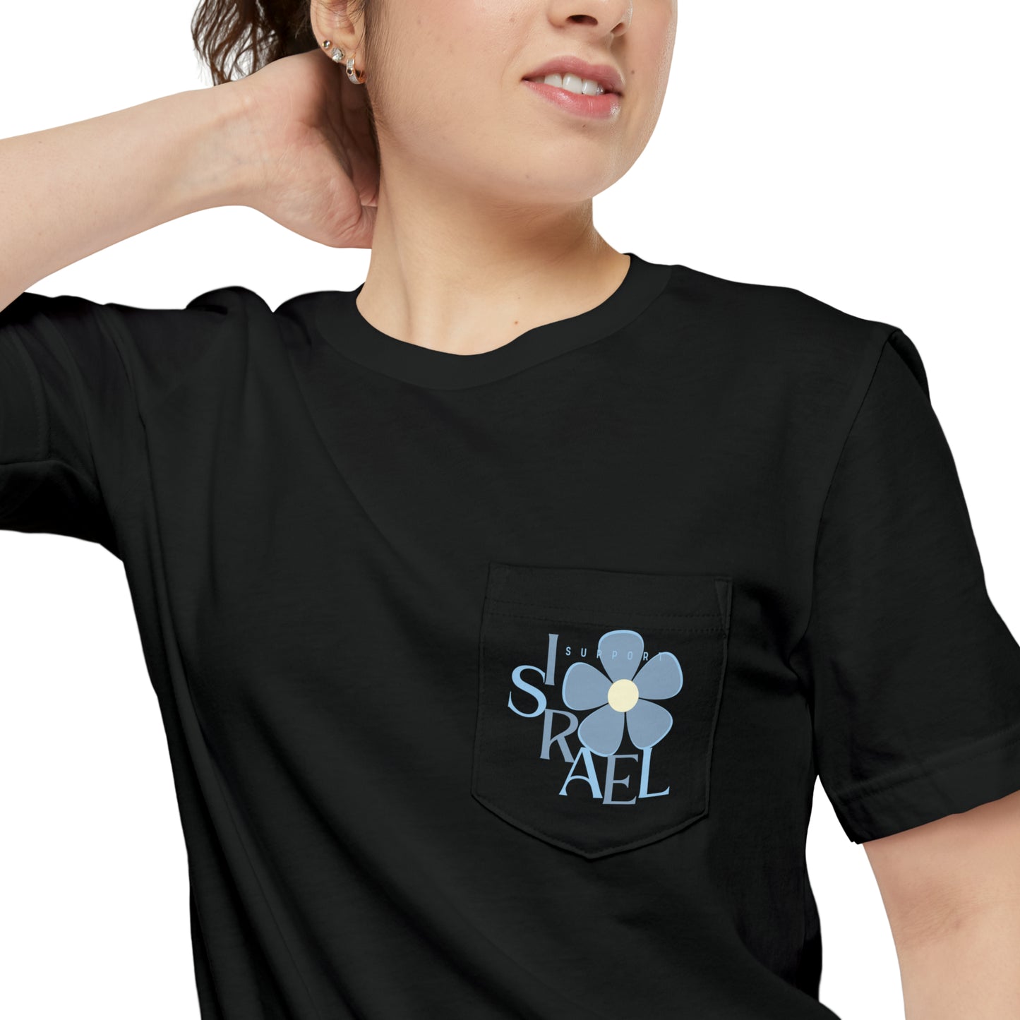 Isa Blue & Grey Support Israel Flower Unisex Pocket T-shirt