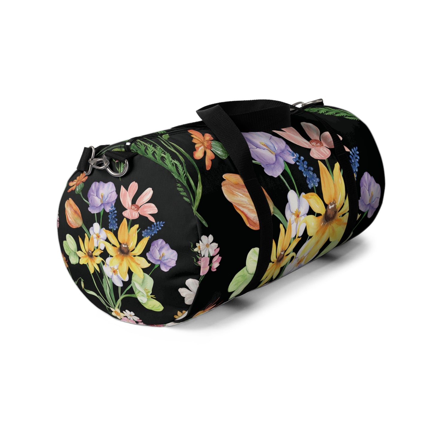 Yvonne Floral Pattern on Black Duffel Bag