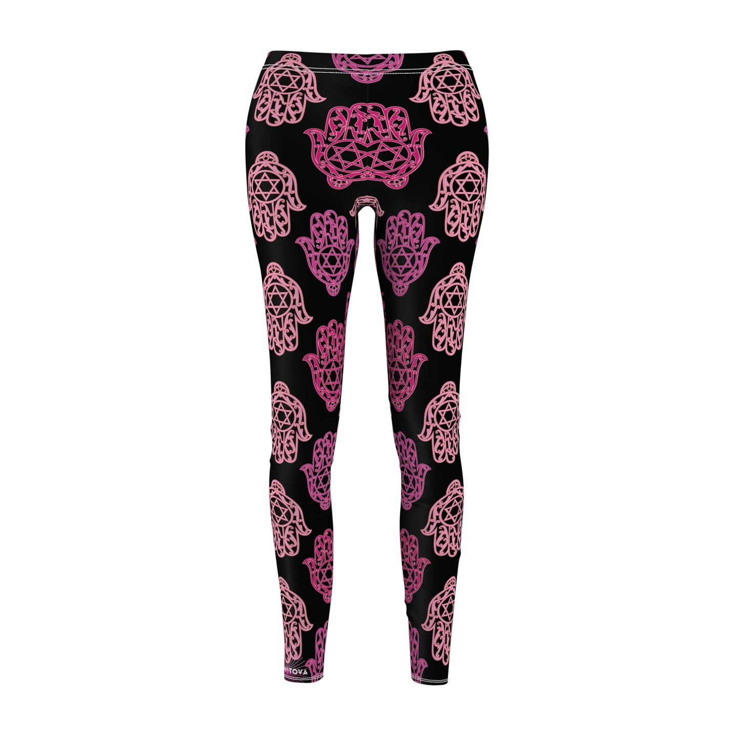 Hadar Pinks Hamsa Pattern on Black Women's Cut & Sew Casual Leggings