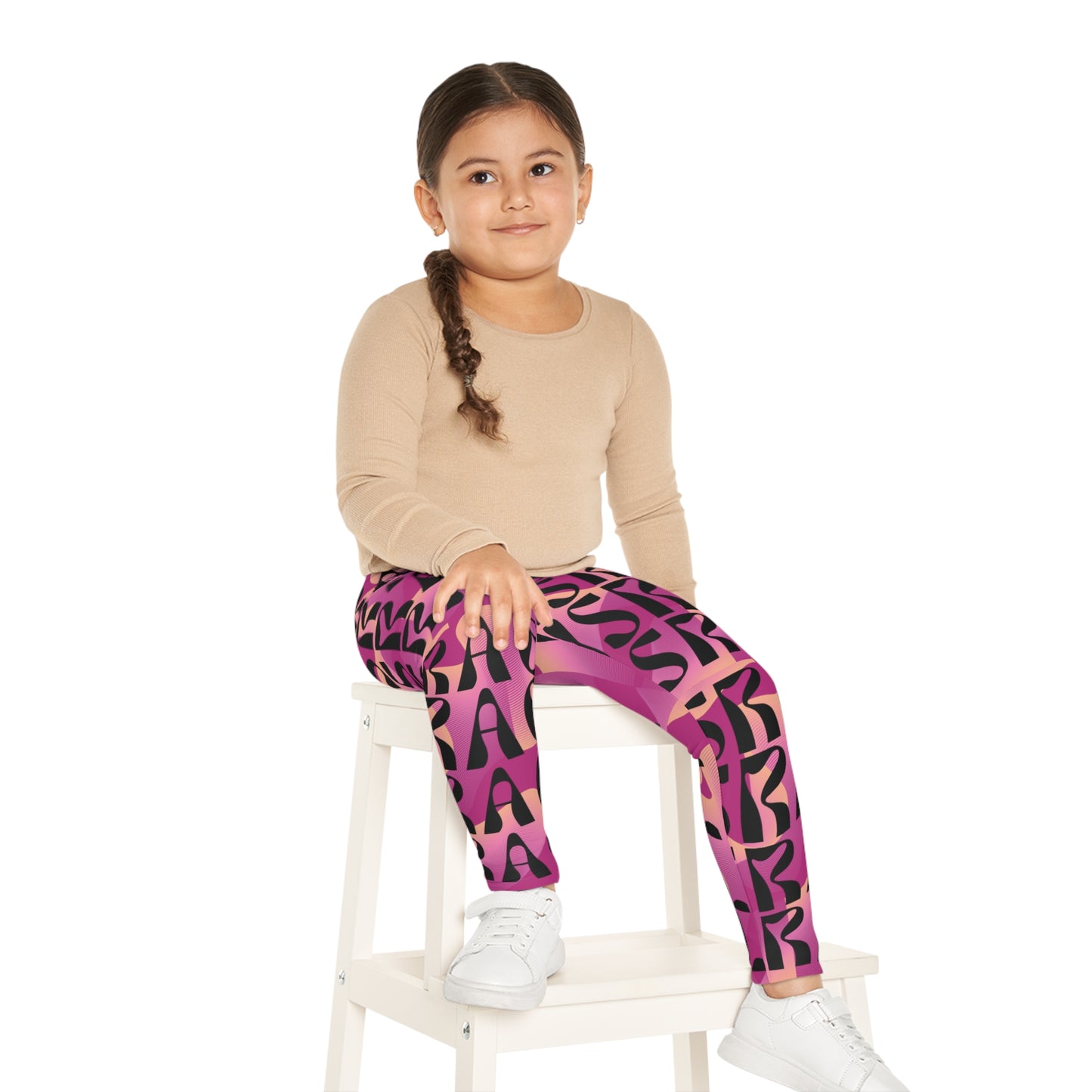 Flow & Squiggle Israel Pink & Coral on Hot Pink Kids Leggings