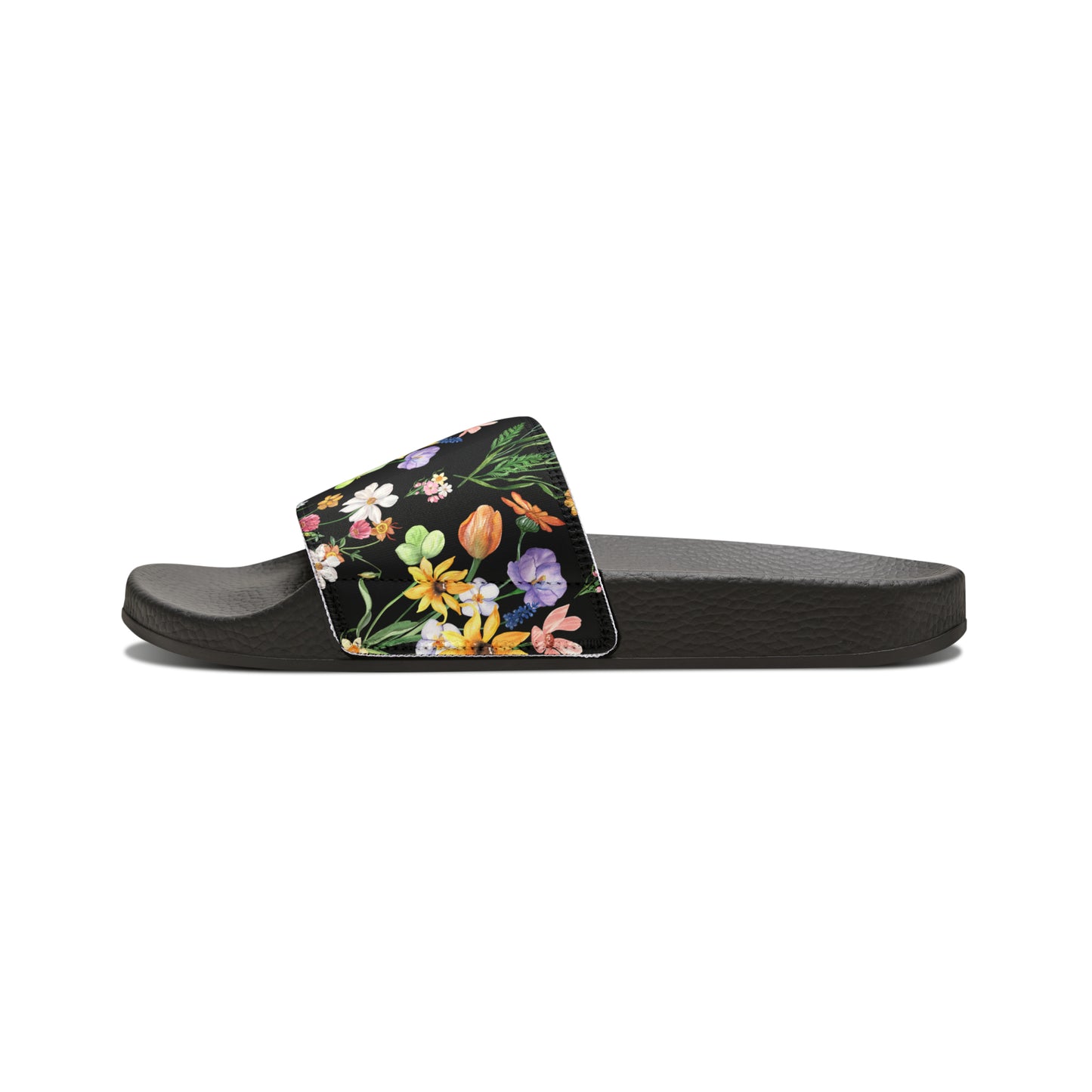 Yvonne Floral Pattern on Black Women's PU Slide Sandals