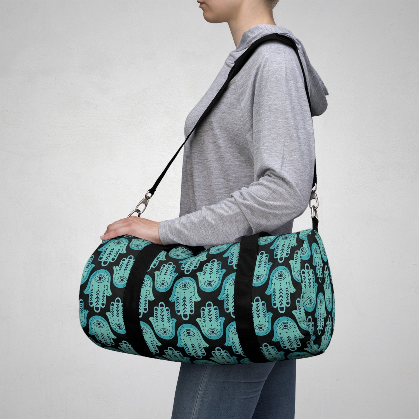 Hannah Bright Turquoise Hamsa Pattern Duffel Bag