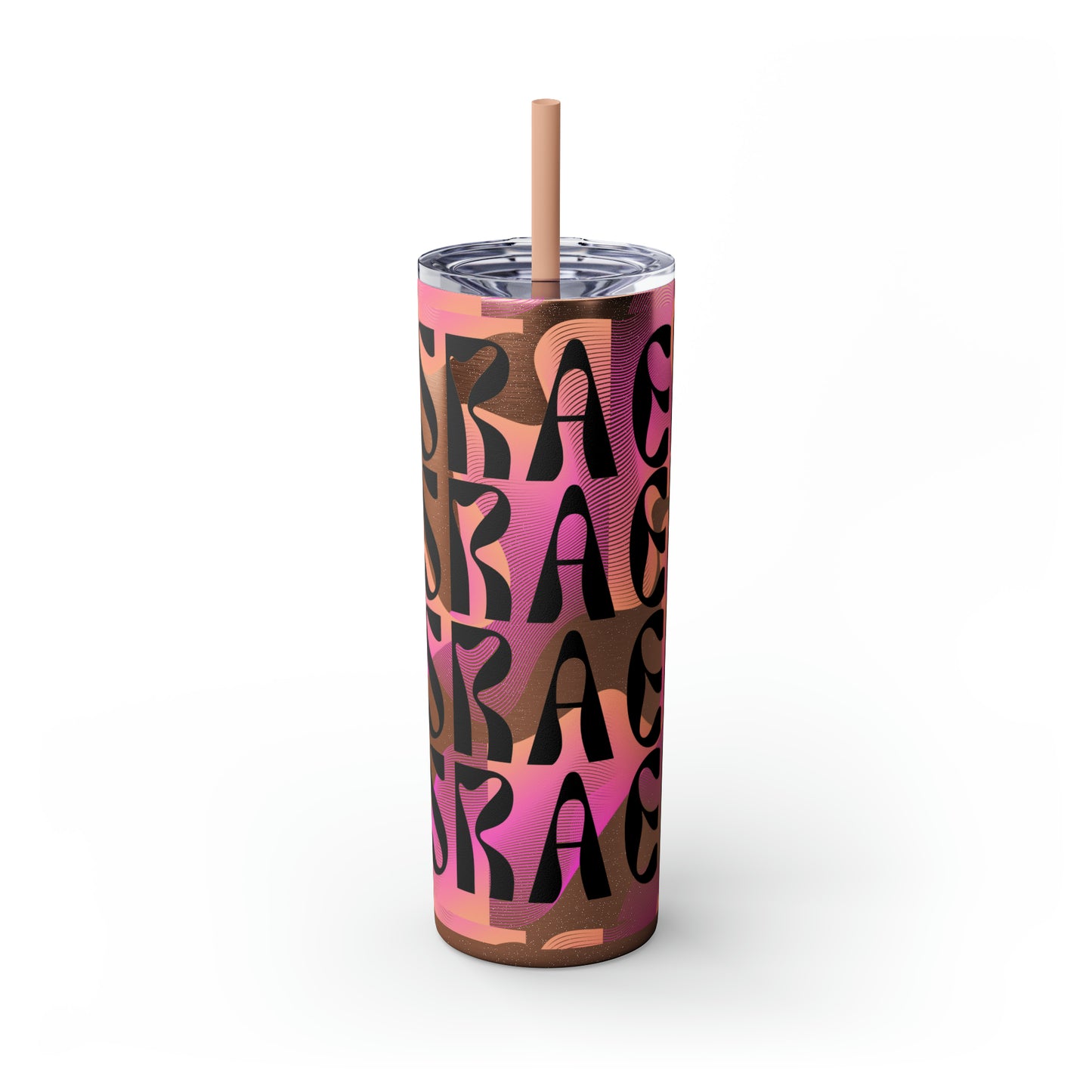 Flow & Squiggle Israel Pink & Coral Skinny Tumbler with Straw, 20oz