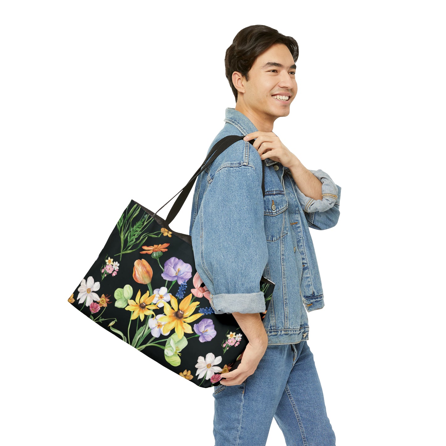 Yvonne Floral Pattern on Black Weekender Tote Bag