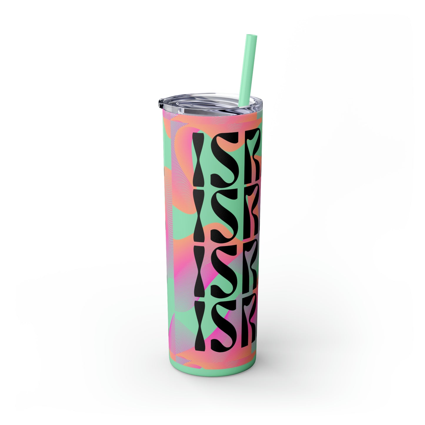 Flow & Squiggle Israel Pink & Coral Skinny Tumbler with Straw, 20oz