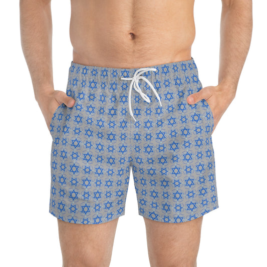 Yechiel Light Grey Star Swim Trunks