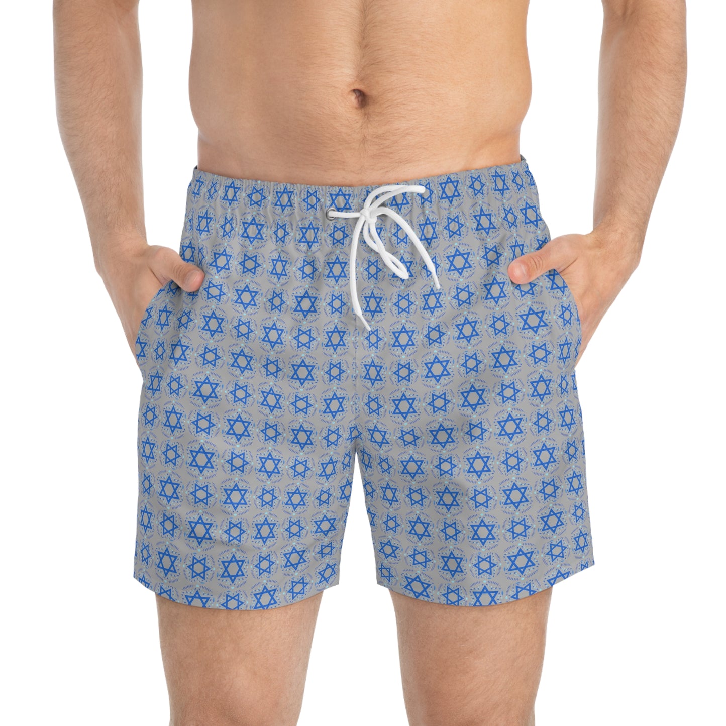 Yechiel Light Grey Star Swim Trunks