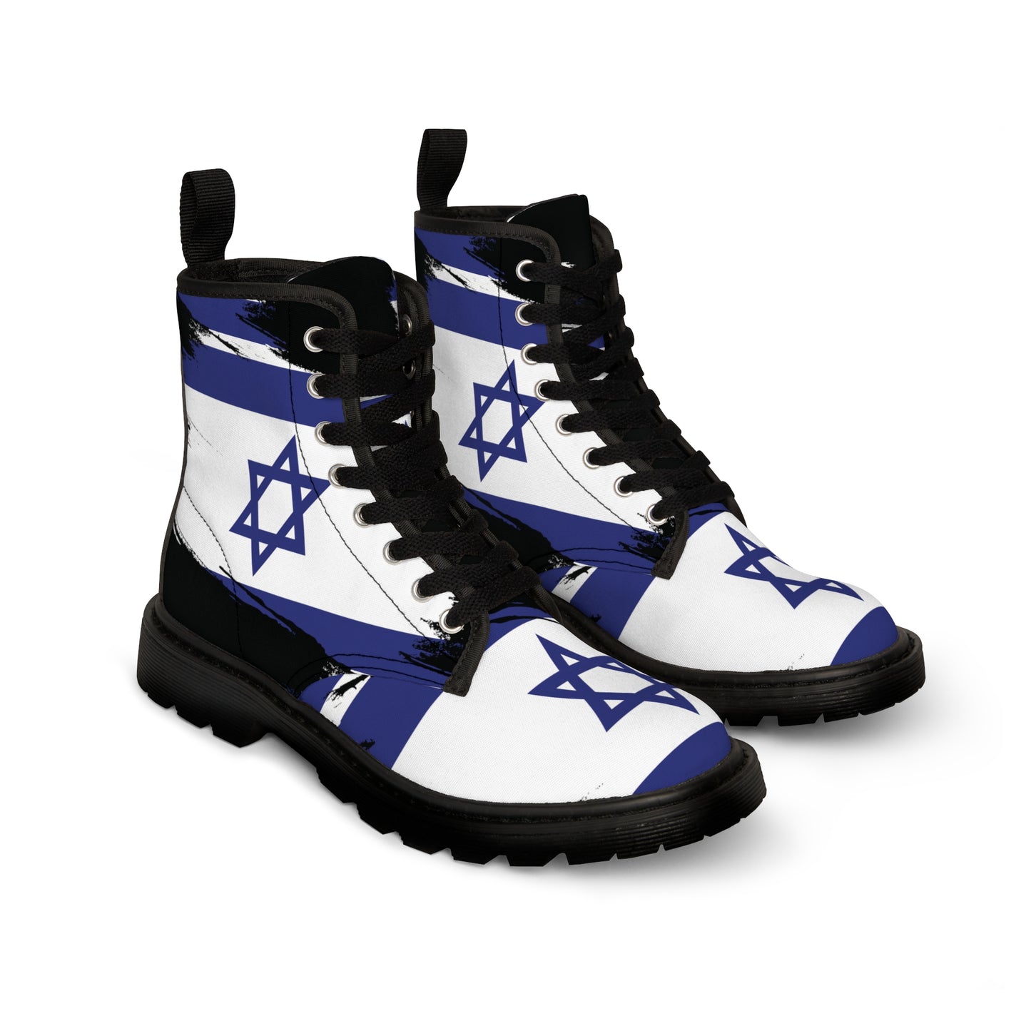 Ilay Larger Israel Flag Pattern on Black Women's Canvas Boots