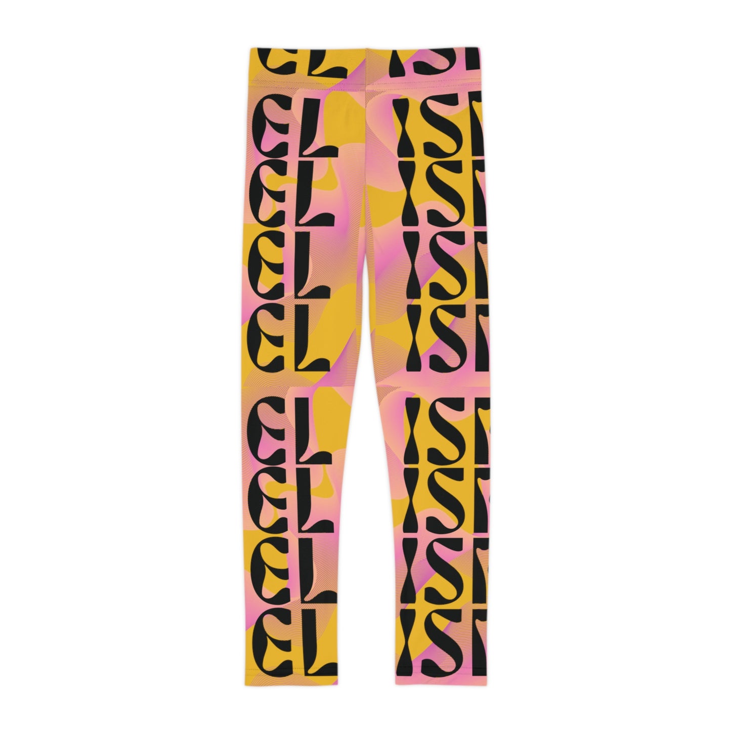 Flow & Squiggle Israel Pink & Coral on Yellow Kids Leggings